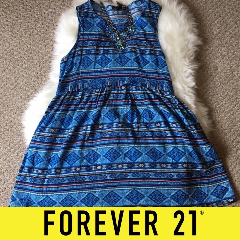 Forever 21 Blue Tribal Mini Dress - SZ: Small